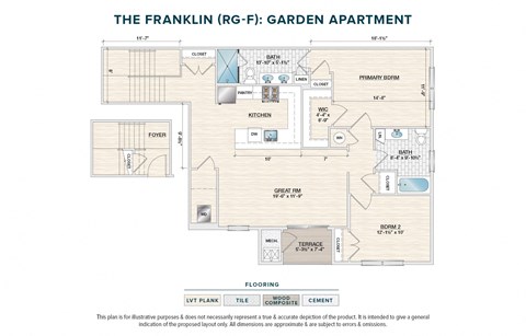 Floor plan for 2 beds, 2 baths, 1332 sqft